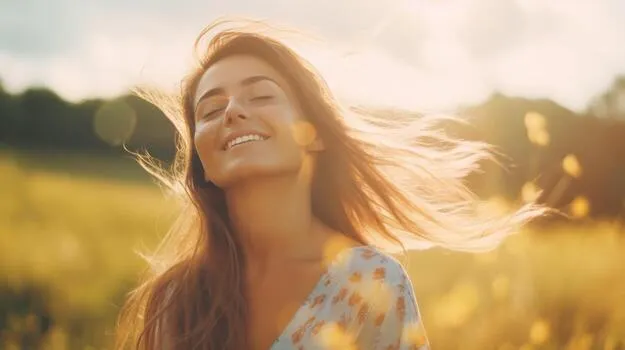 mujer radiante de felicidad